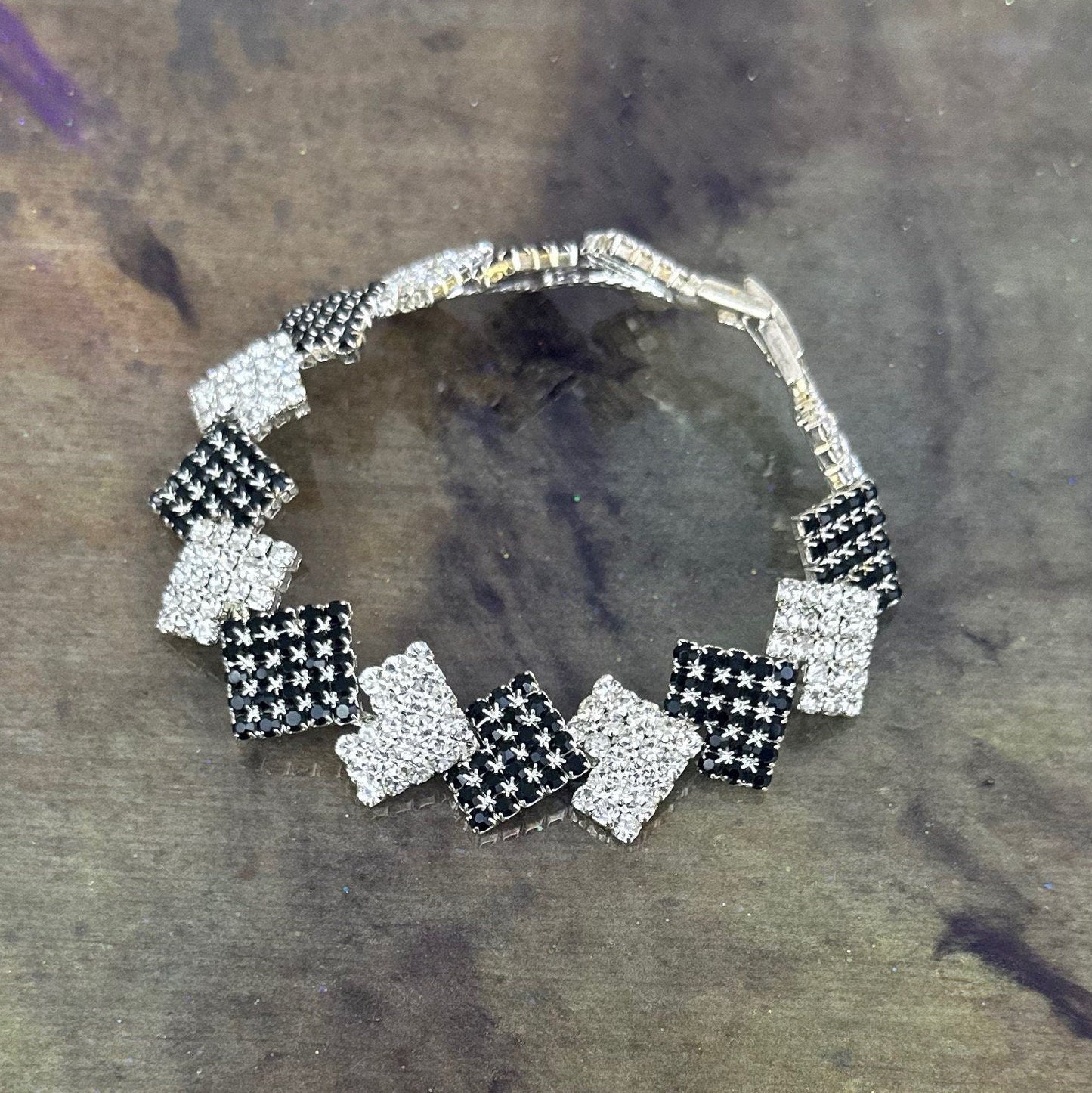 Onxy Black and White crystal Ann Primrose Square Link Bracelet- Perfect for Prom, New Year's or Party wear!!