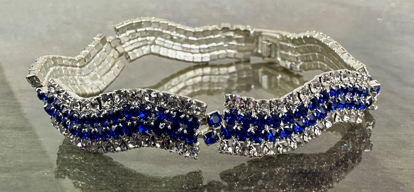 Ann Primrose Sapphire and White Crystal link Tennis Bracelet- Perfect for Dress Up Events!!