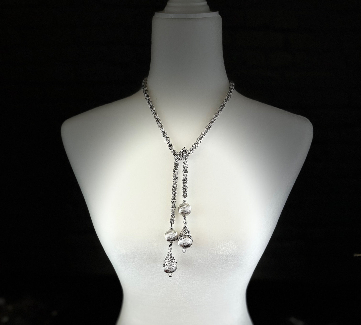 Vintage Monet Lariat Silver tone Necklace