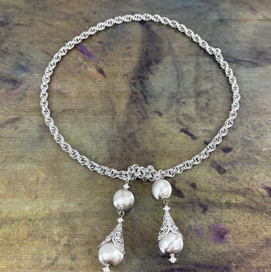 Vintage Monet Lariat Silver tone Necklace