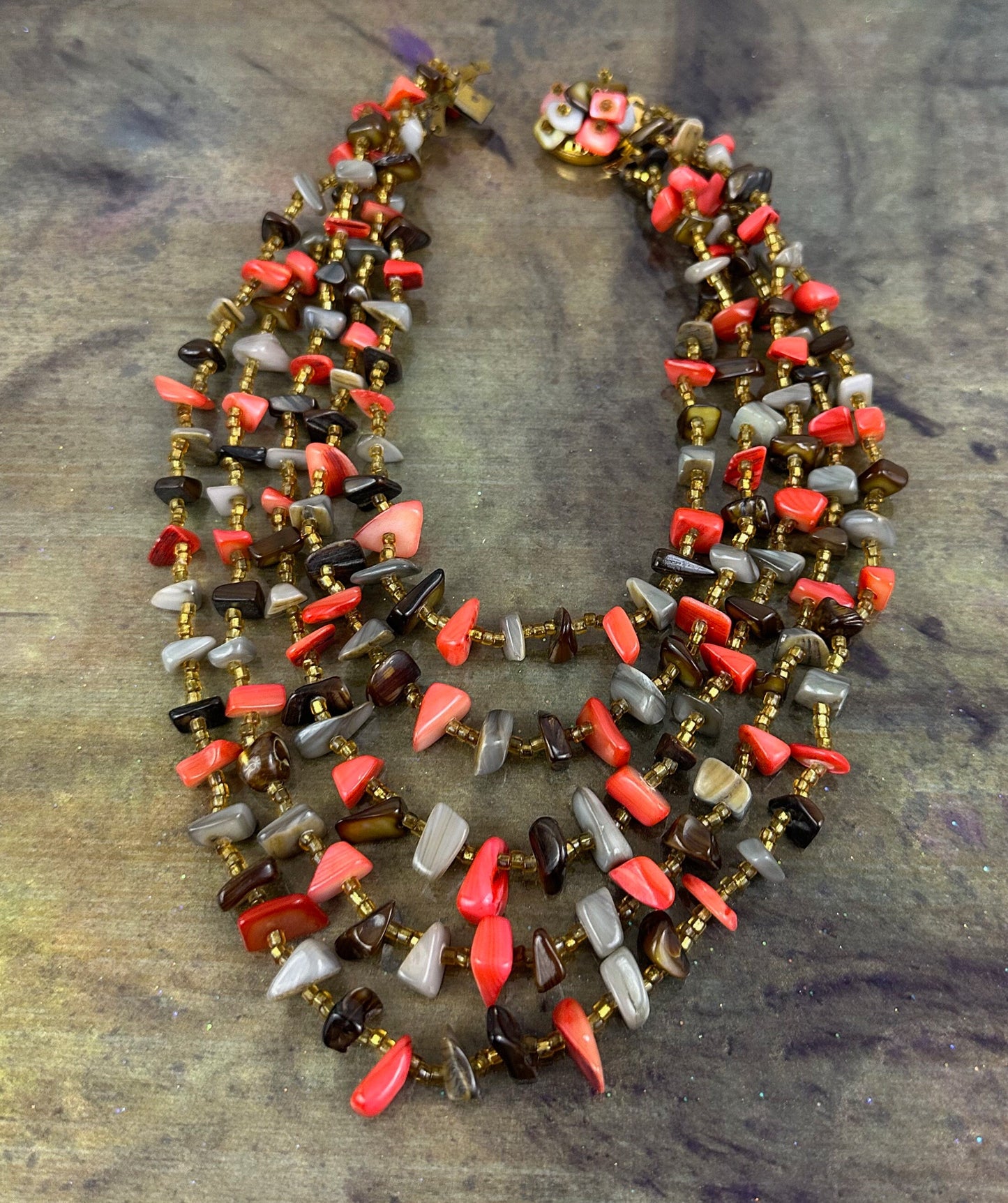 Vintage 5 Strand Polished Shell chip necklace