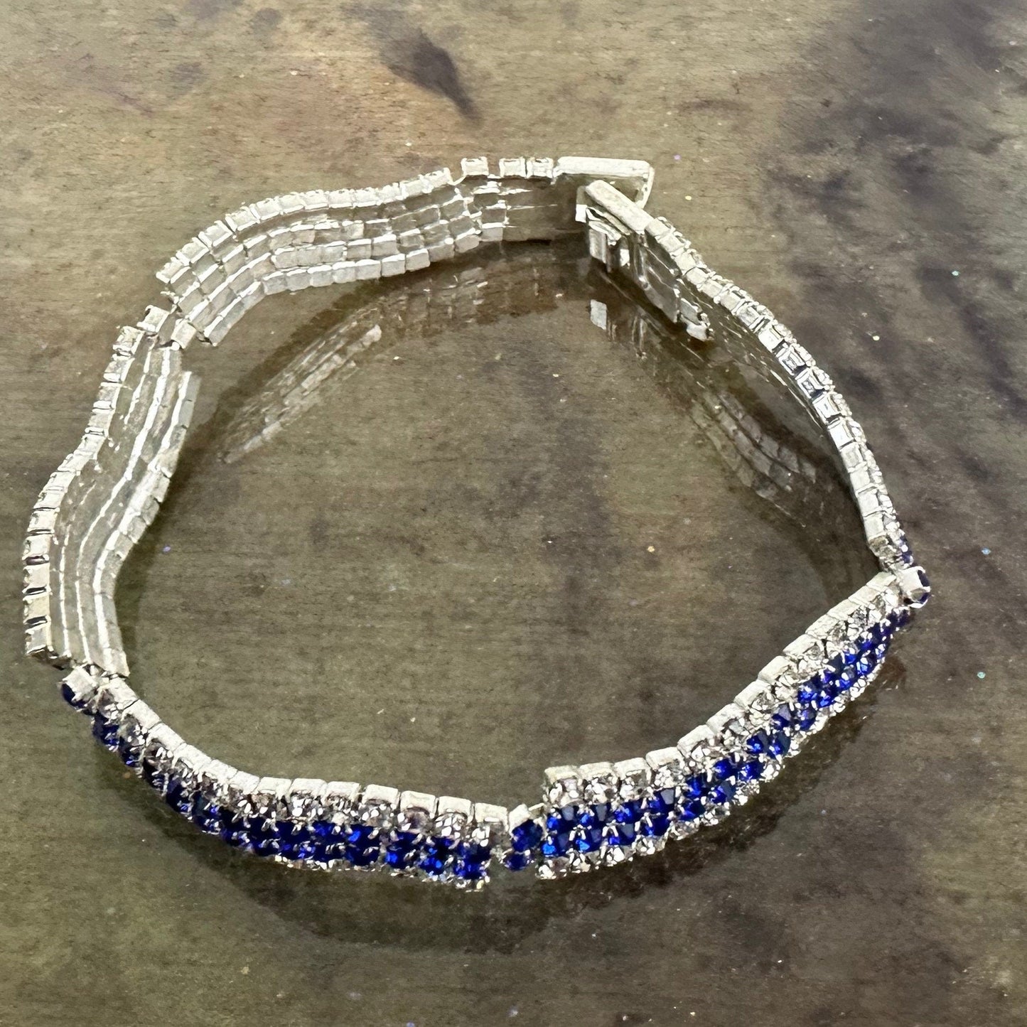 Ann Primrose Sapphire and White Crystal link Tennis Bracelet- Perfect for Dress Up Events!!