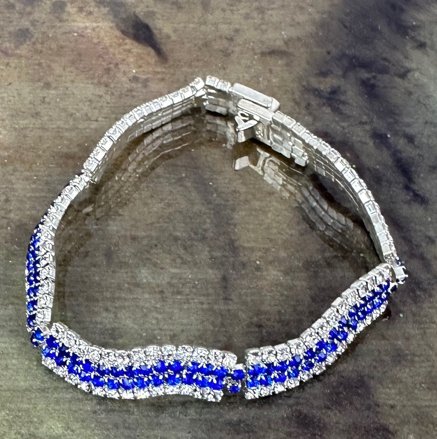 Ann Primrose Sapphire and White Crystal link Tennis Bracelet- Perfect for Dress Up Events!!