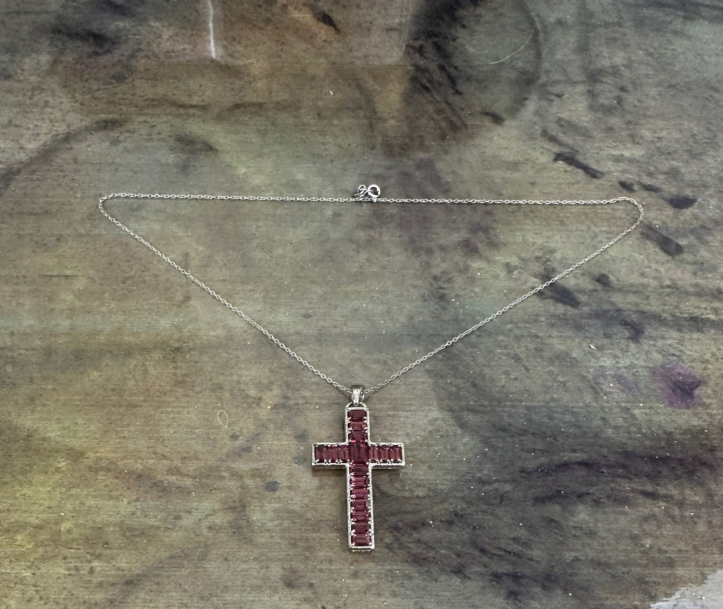 Umba River Rhodolite Garnet Cross Pendant on Sterling Silver Chain