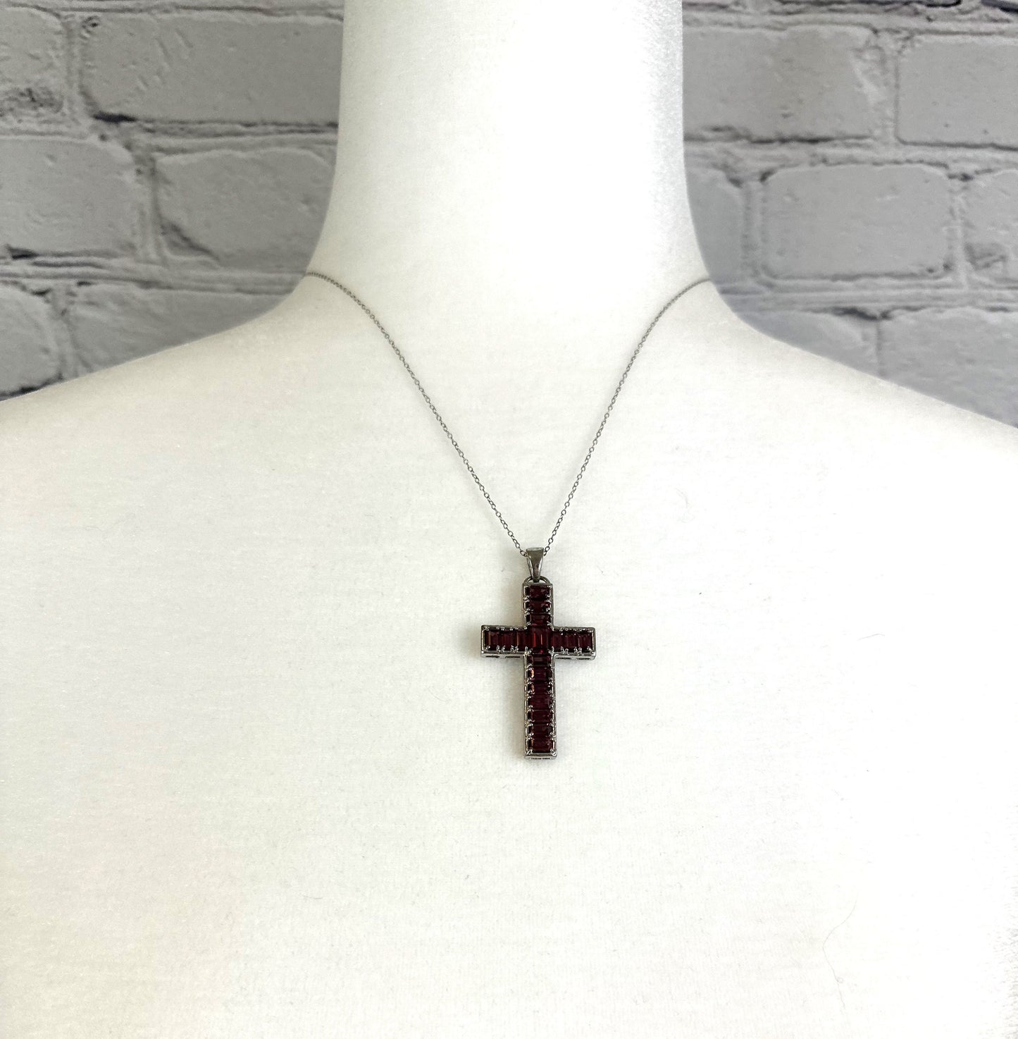 Umba River Rhodolite Garnet Cross Pendant on Sterling Silver Chain
