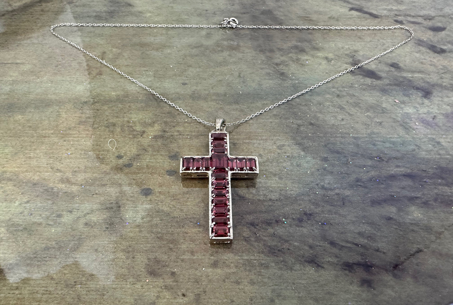Umba River Rhodolite Garnet Cross Pendant on Sterling Silver Chain