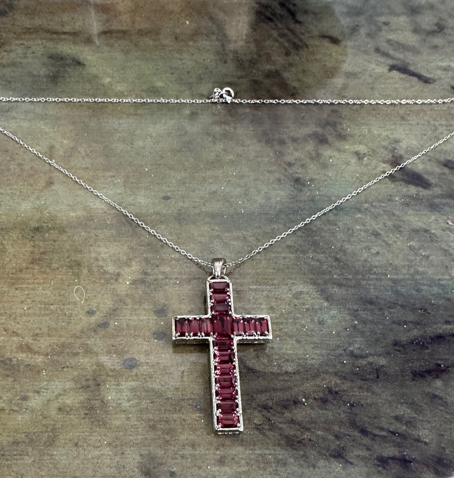 Umba River Rhodolite Garnet Cross Pendant on Sterling Silver Chain