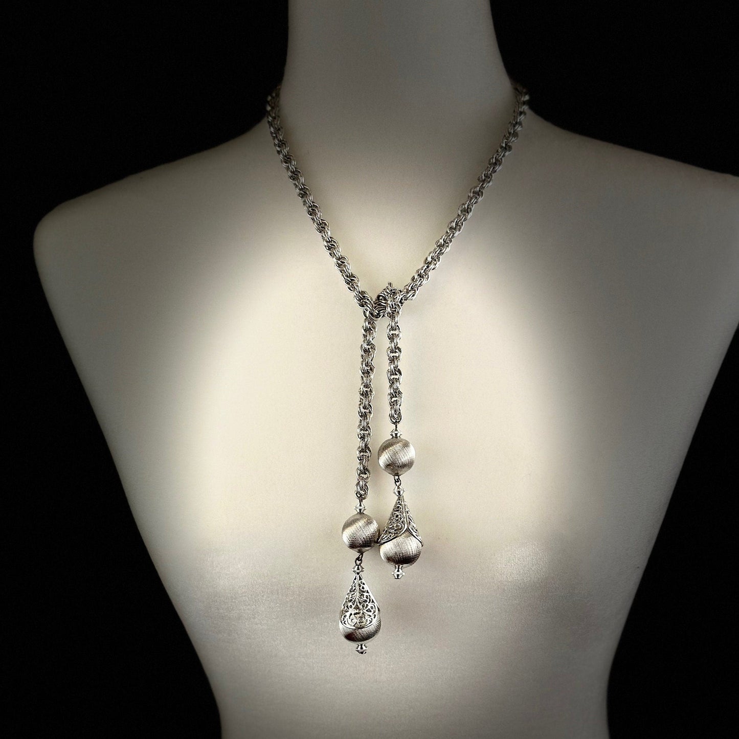 Vintage Monet Lariat Silver tone Necklace