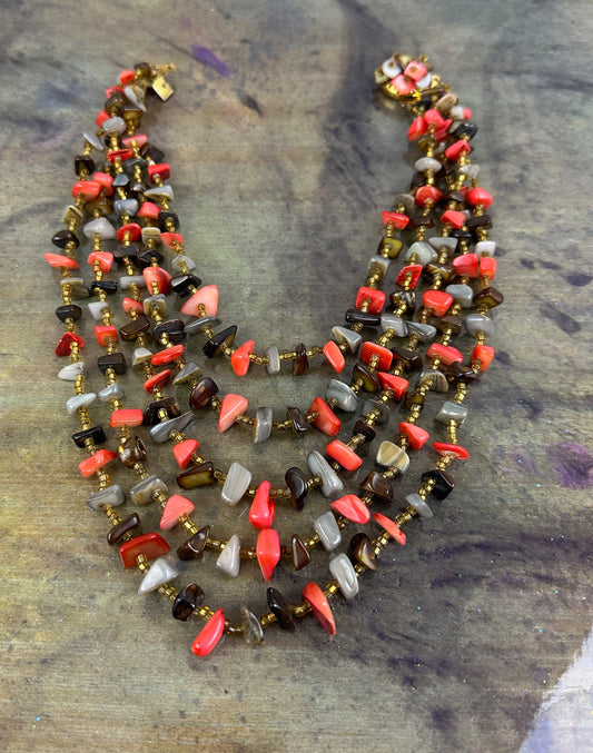 Vintage 5 Strand Polished Shell chip necklace