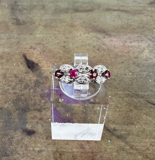 Vintage Diamond and Ruby ring in 14K white gold