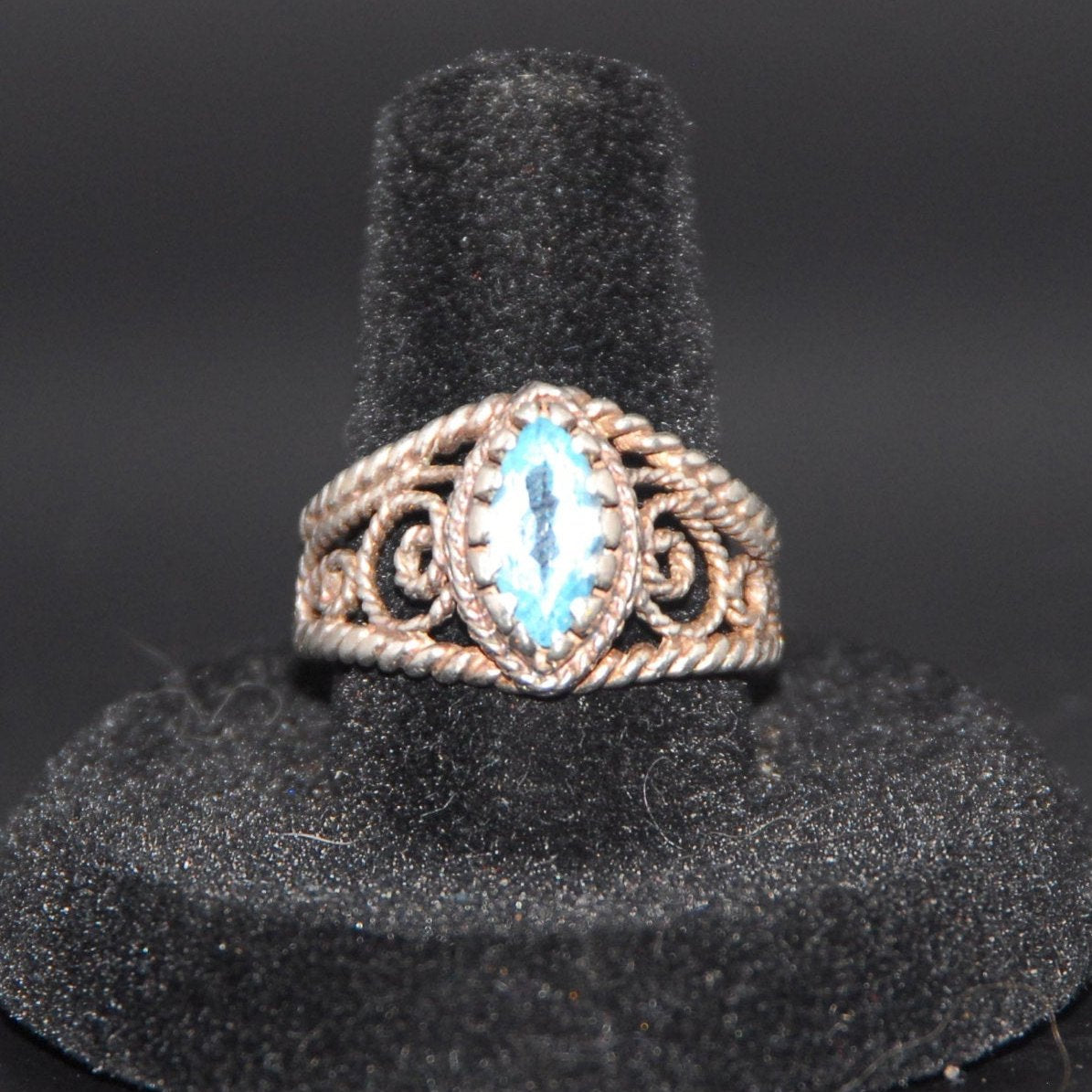 Sterling Silver Twisted Rope ring with Blue Topaz