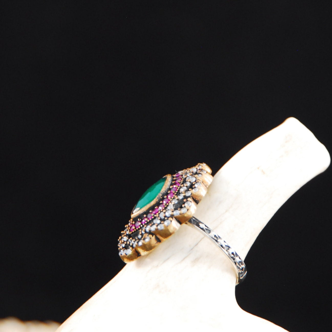 Turkish set- Pendant and ring with Emeralds and White and Red Topaz