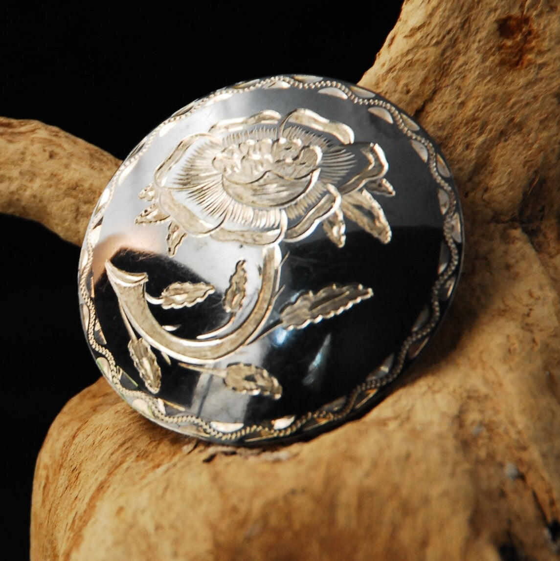 Hand Engraved Poppy Pendant/Brooch in Sterling Silver