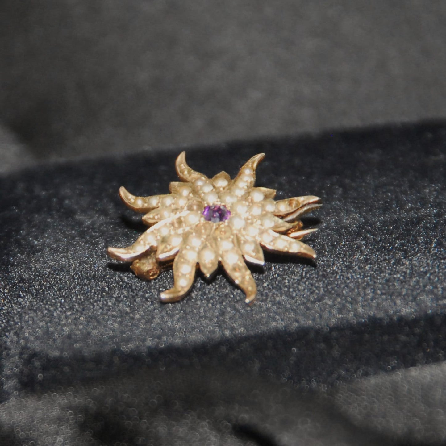 Antique Seed Pearl and Amethyst Starburst Brooch