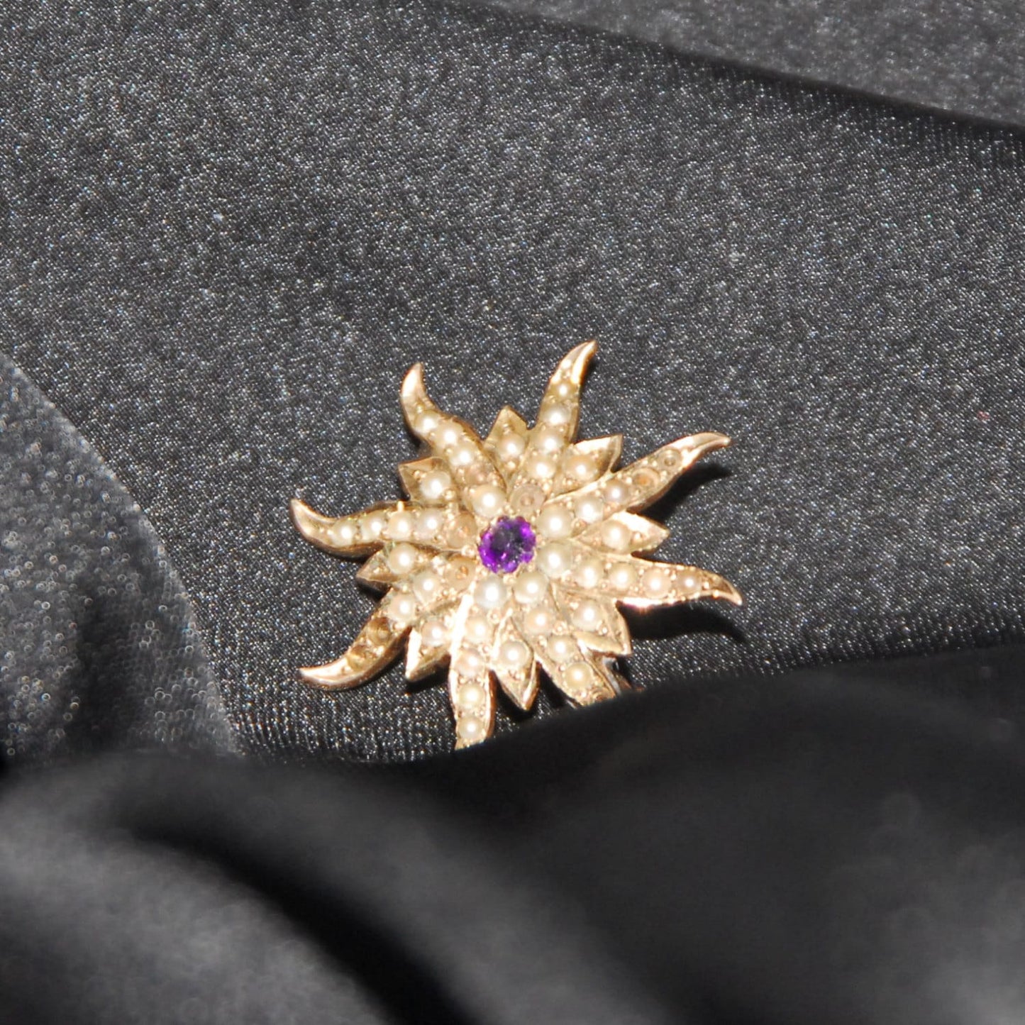Antique Seed Pearl and Amethyst Starburst Brooch