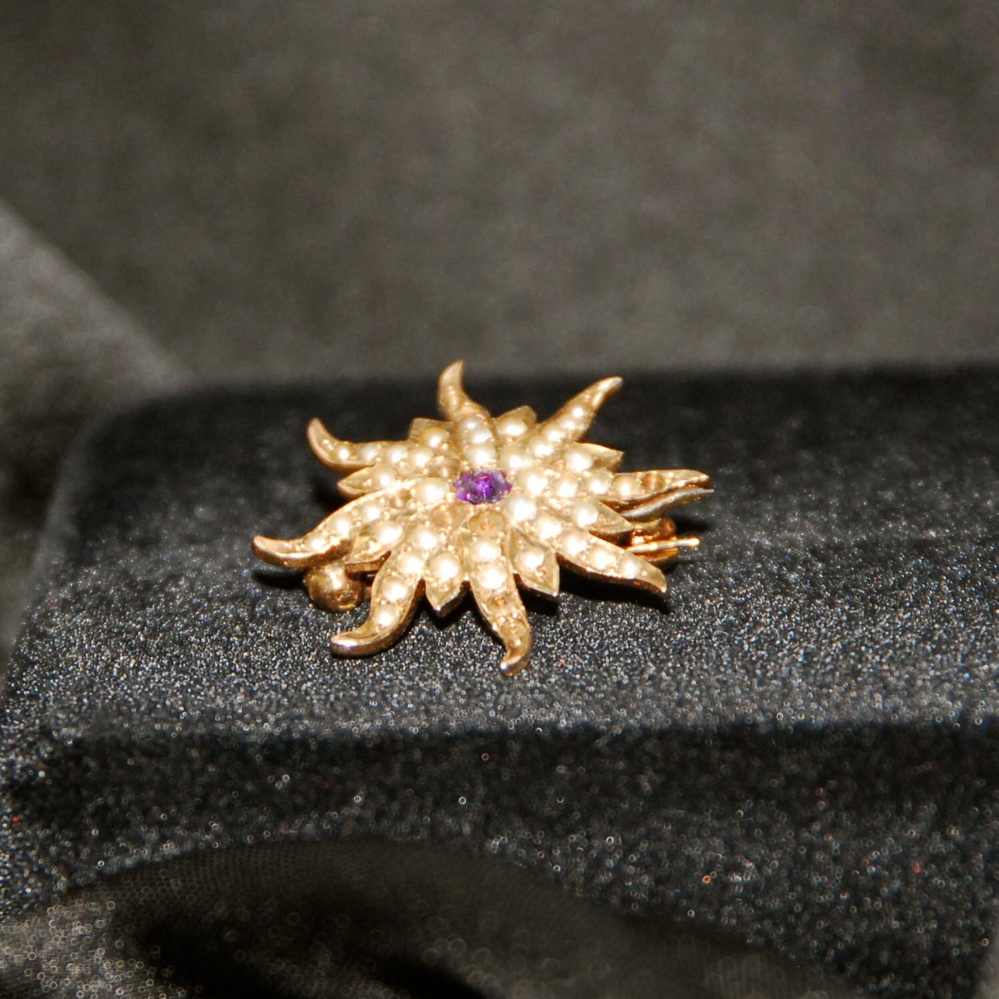 Antique Seed Pearl and Amethyst Starburst Brooch