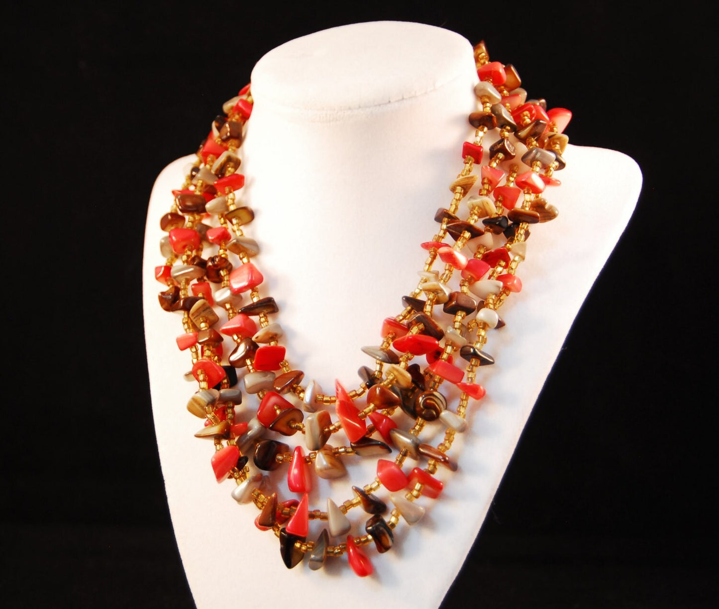 Vintage 5 Strand Polished Shell chip necklace