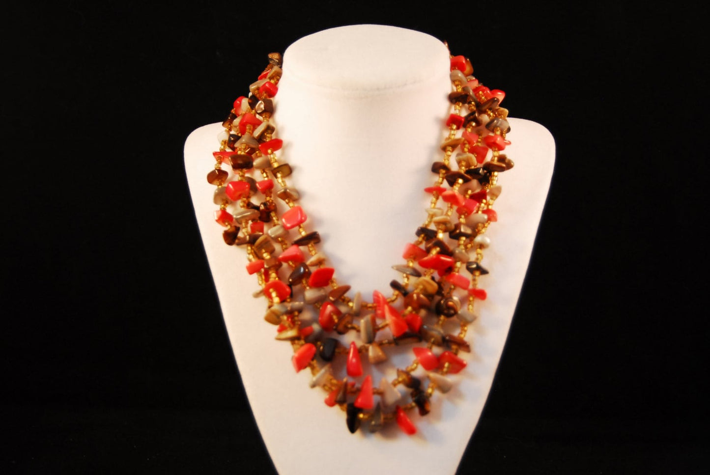 Vintage 5 Strand Polished Shell chip necklace