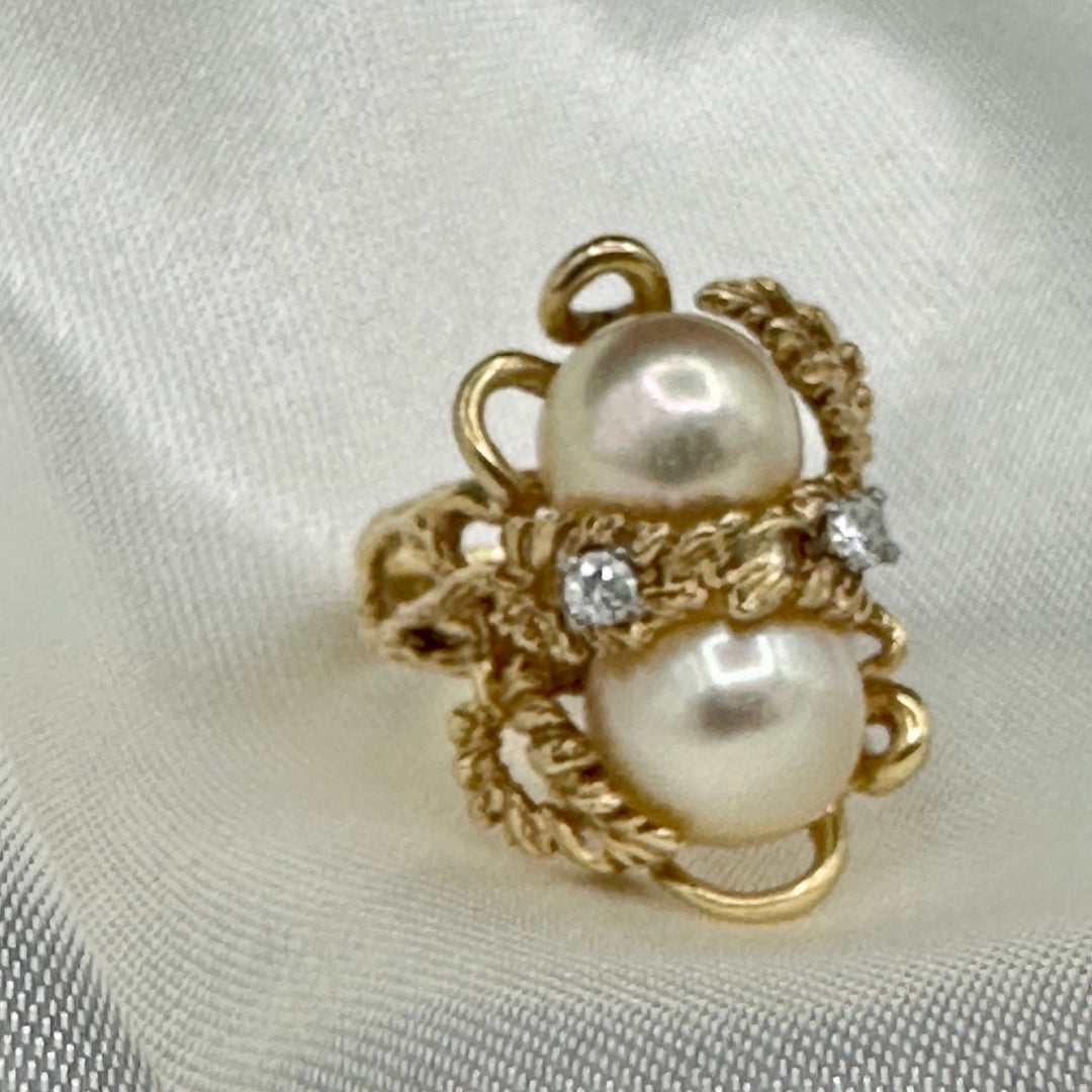 Diamonds, Pearls, and Gold  Cocktail Ring