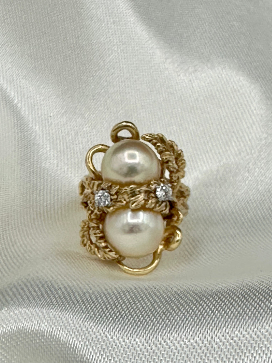 Diamonds, Pearls, and Gold  Cocktail Ring