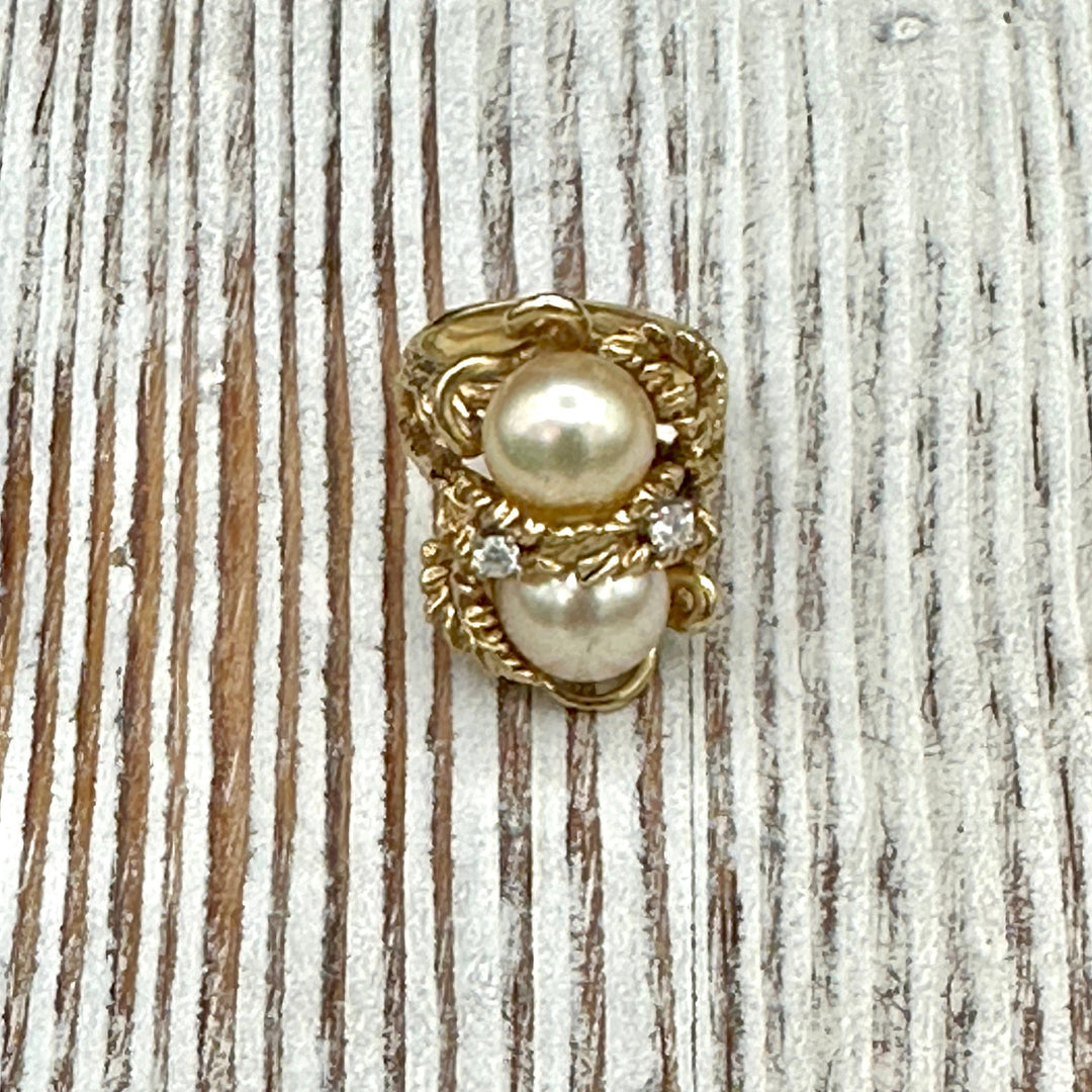 Diamonds, Pearls, and Gold  Cocktail Ring