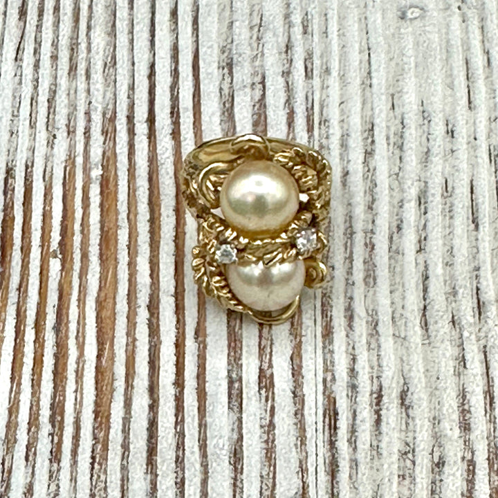 Diamonds, Pearls, and Gold  Cocktail Ring