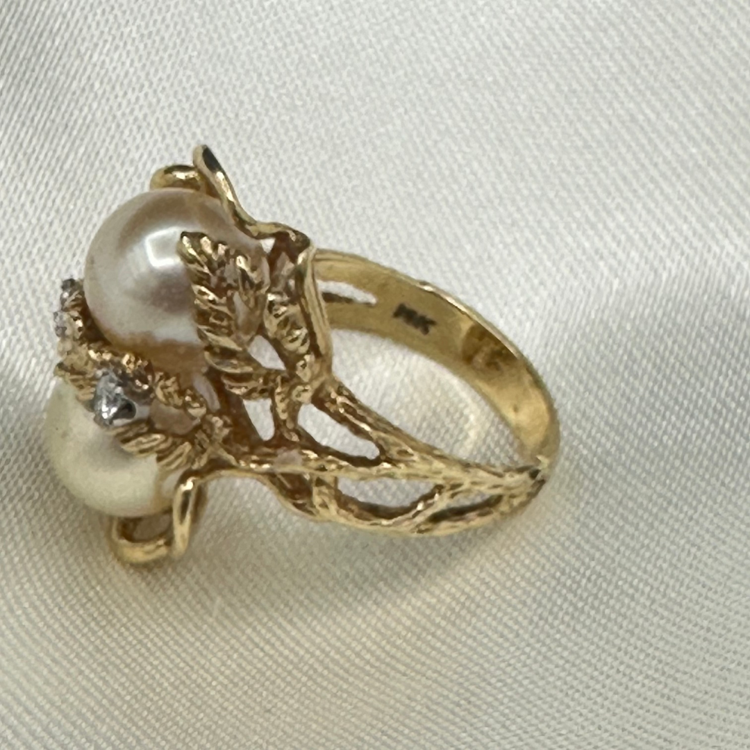 Diamonds, Pearls, and Gold  Cocktail Ring