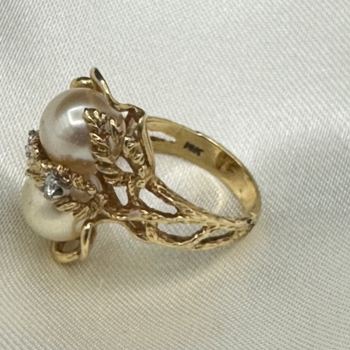 Diamonds, Pearls, and Gold  Cocktail Ring