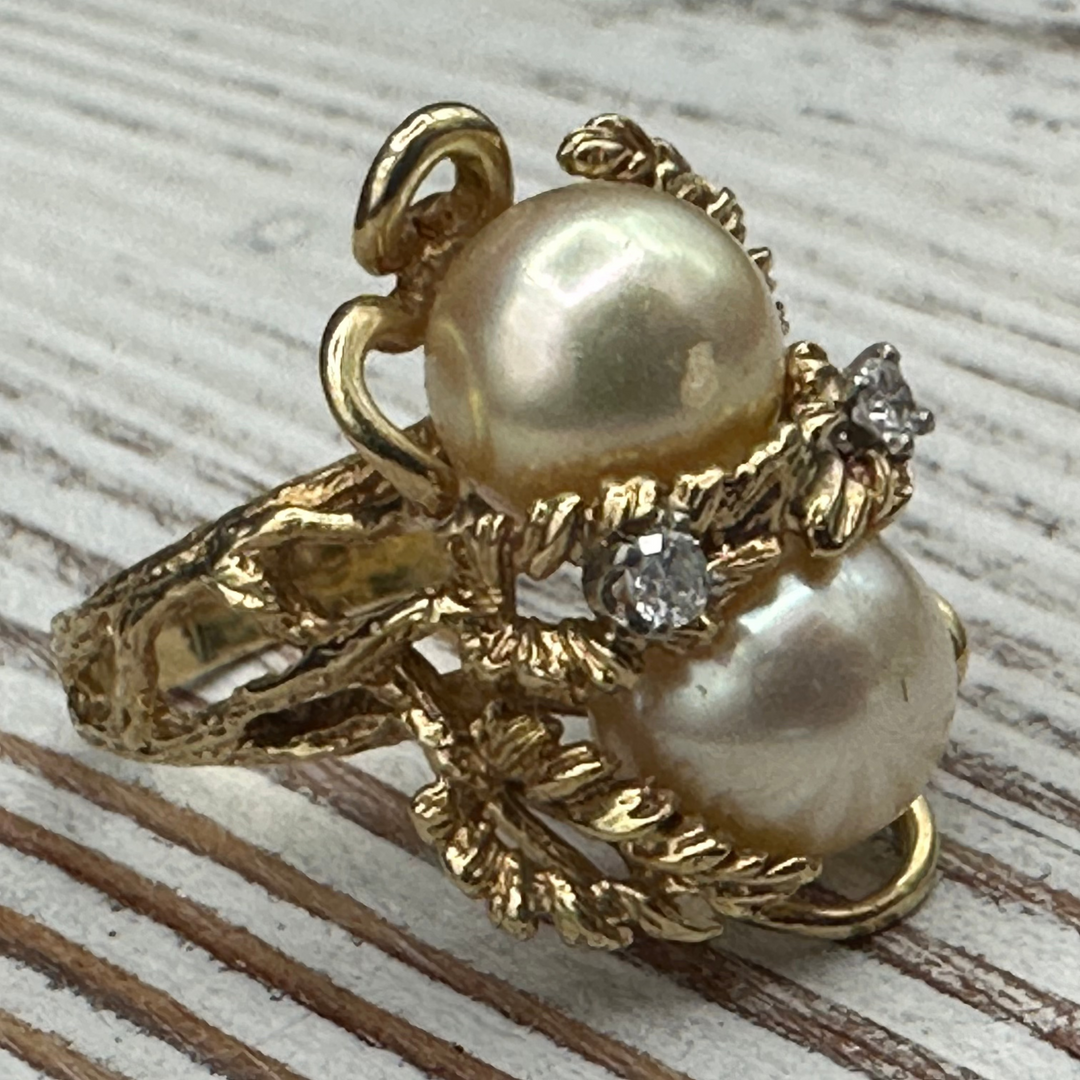 Diamonds, Pearls, and Gold  Cocktail Ring