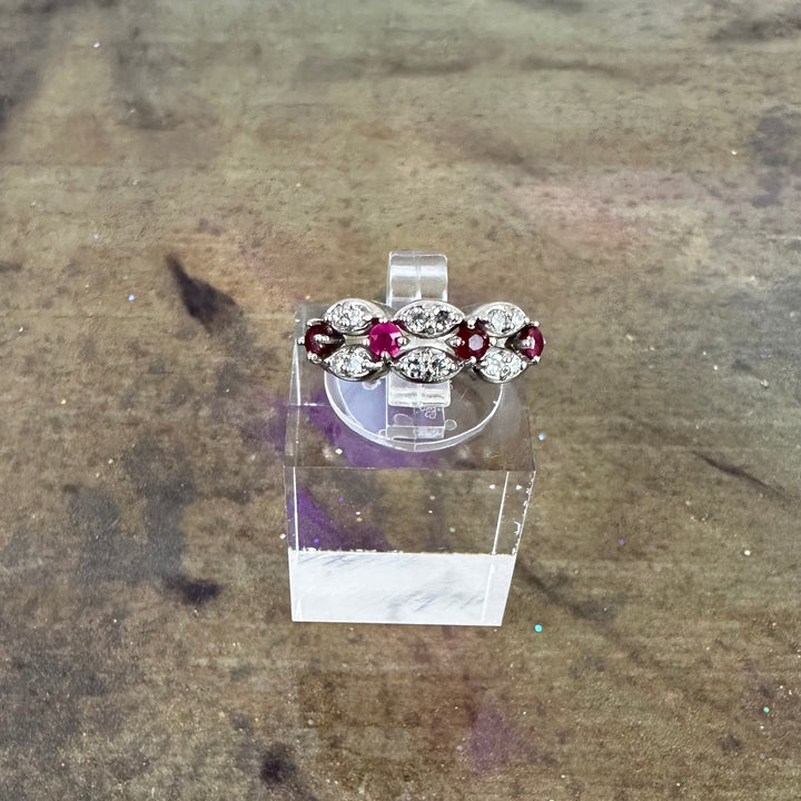 Vintage Diamond and Ruby ring in 14K white gold