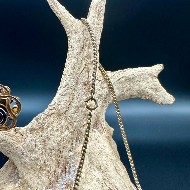 Victorian Era Necklace and Earring set- Goldtone and Black Star with faux pears, blue stone and crystal