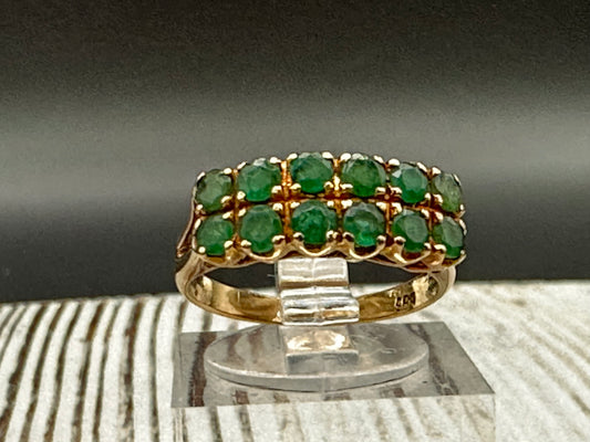 14K gold ring with 12 round cut Emeralds