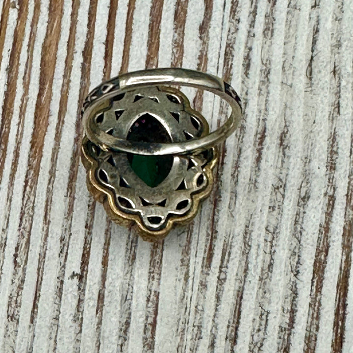 Turkish set- Pendant and ring with Emeralds and White and Red Topaz