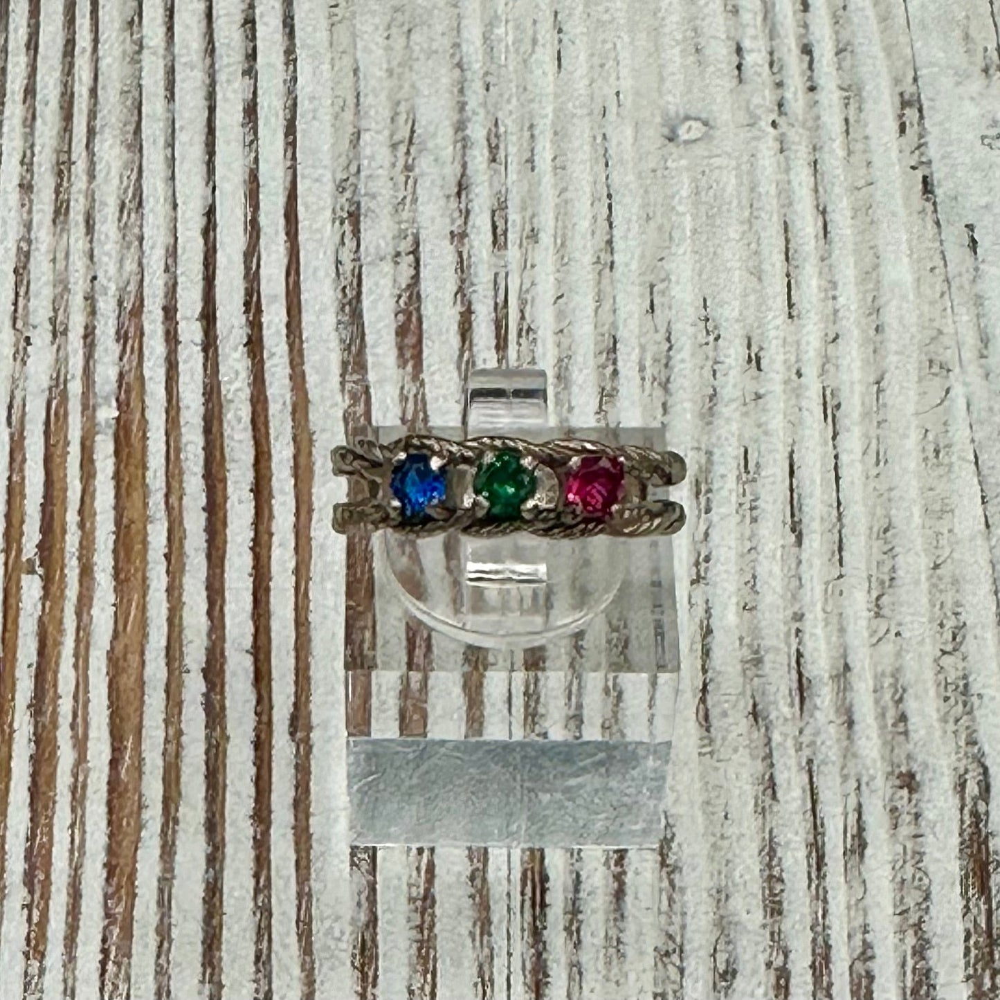 Double twisted Rope Sterling Silver ring with multicolored stones