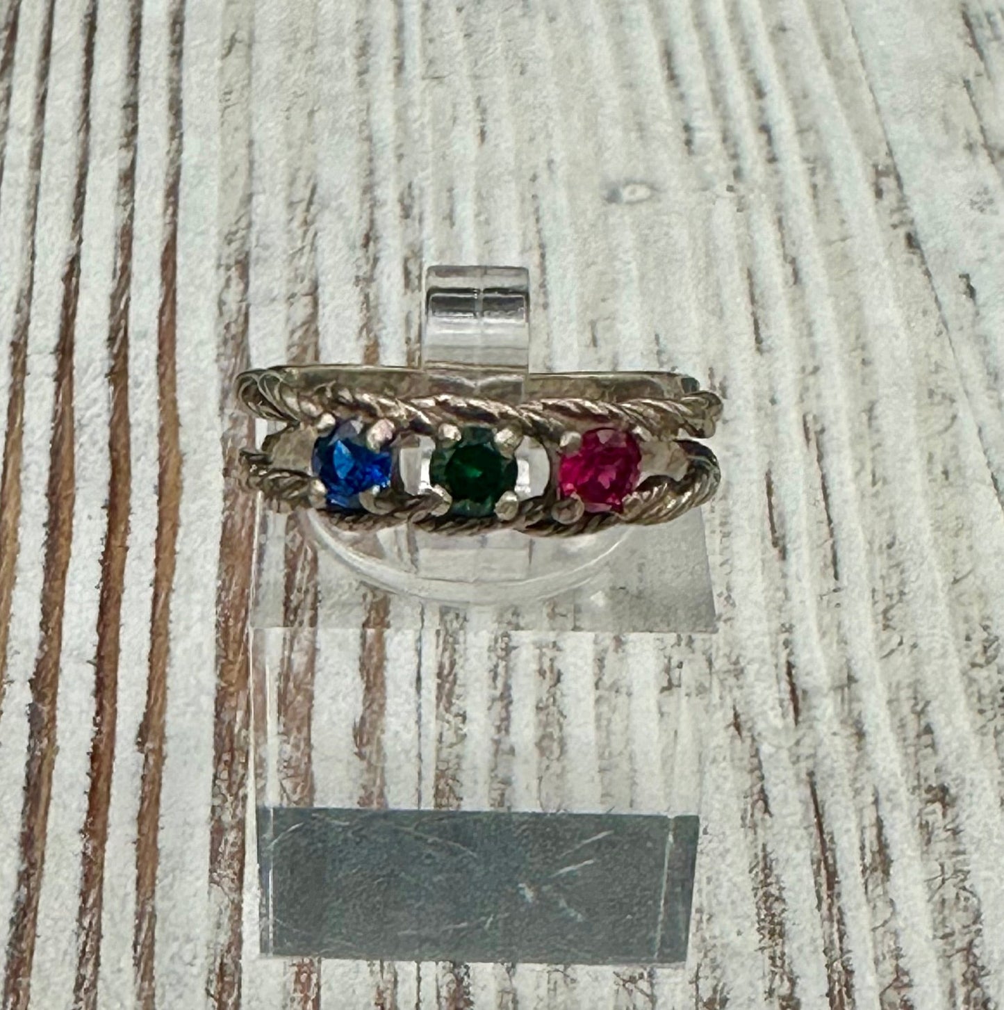 Double twisted Rope Sterling Silver ring with multicolored stones