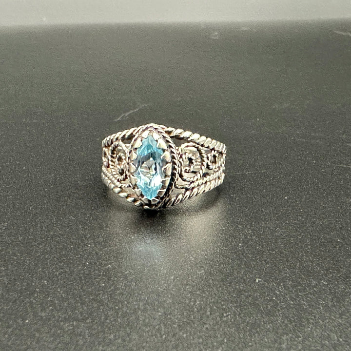 Sterling Silver Twisted Rope ring with Blue Topaz