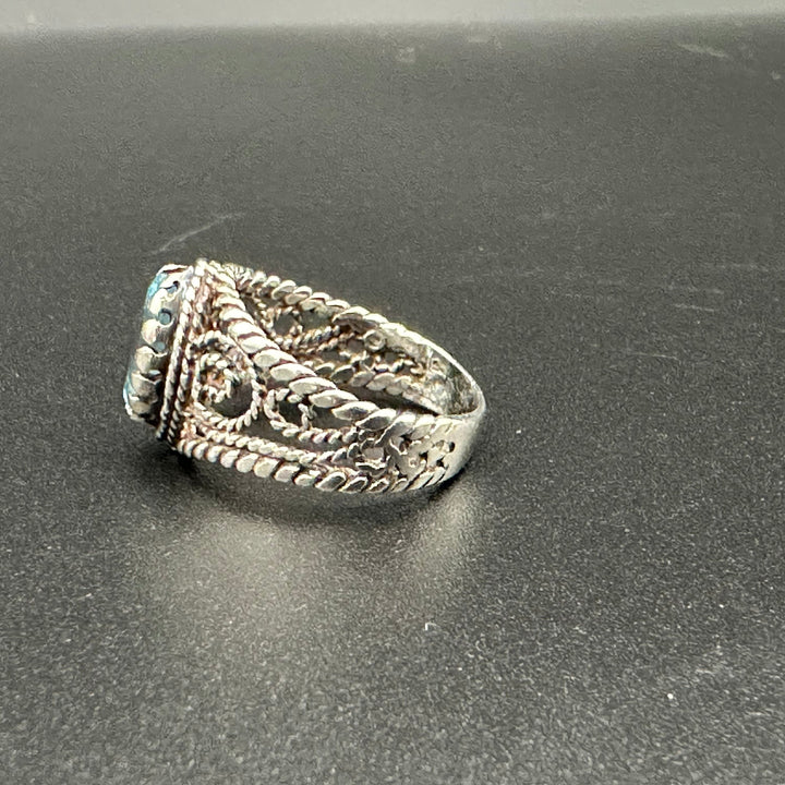 Sterling Silver Twisted Rope ring with Blue Topaz