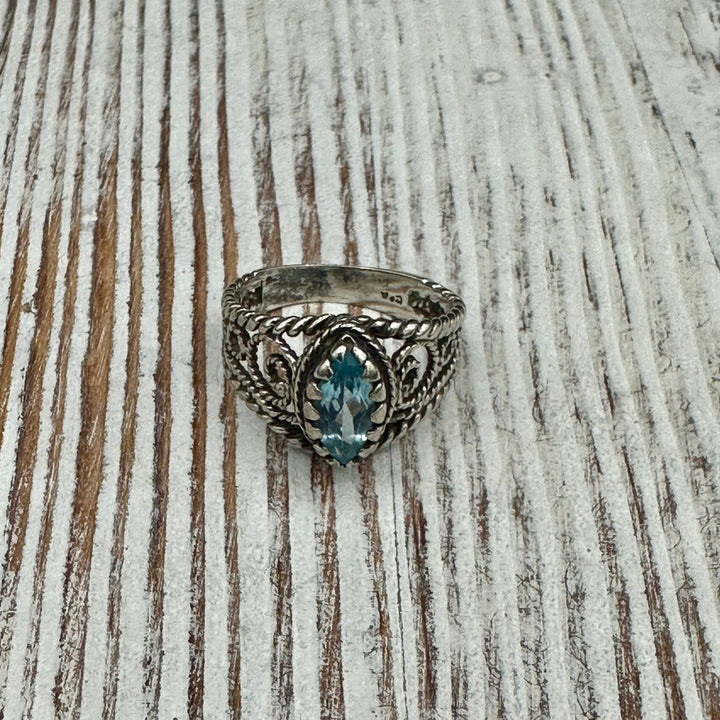 Sterling Silver Twisted Rope ring with Blue Topaz