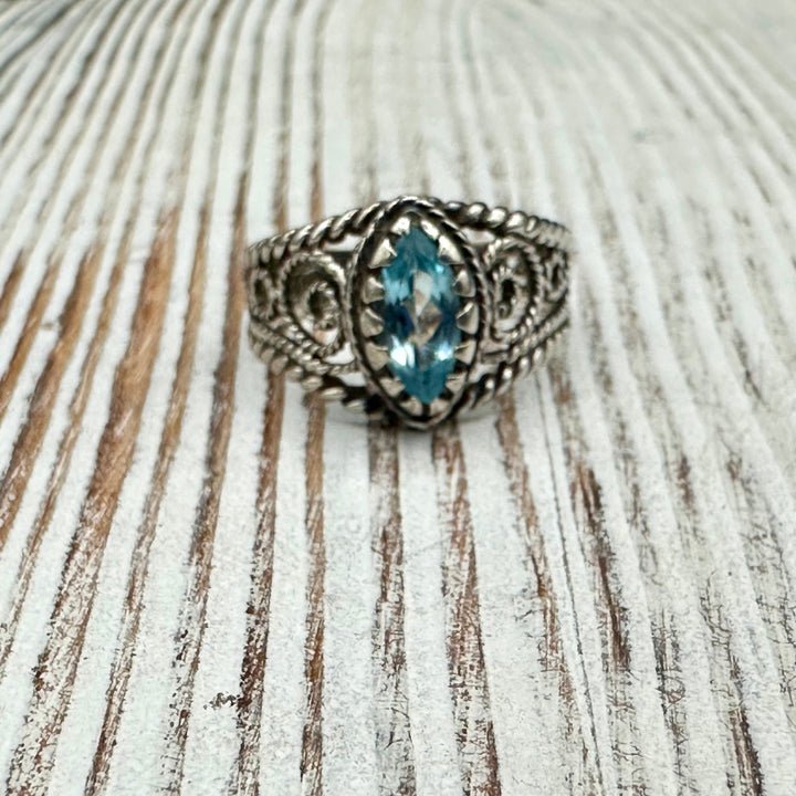 Sterling Silver Twisted Rope ring with Blue Topaz