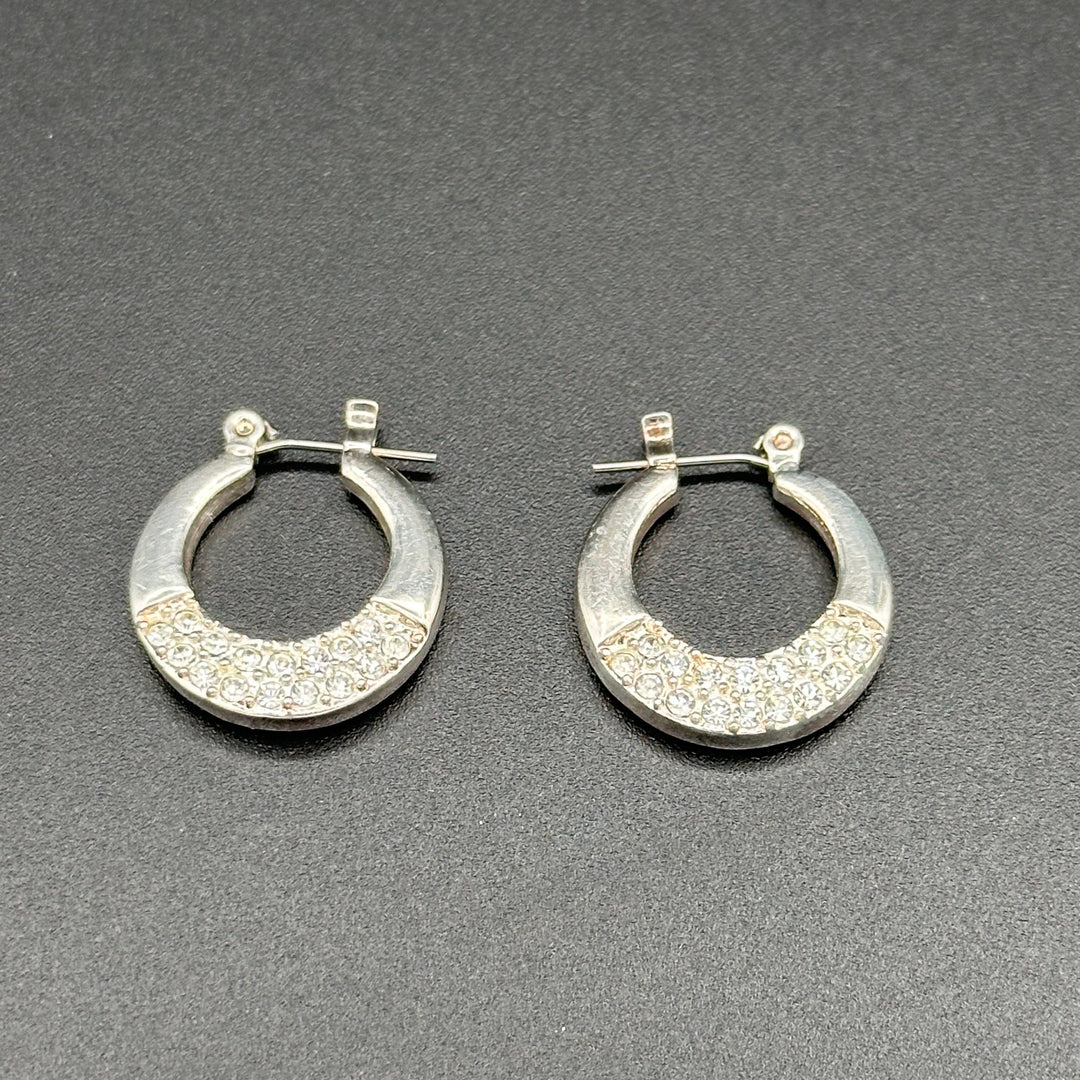 Vintage Napier Silver and Pave Crystal Hoop Earrings