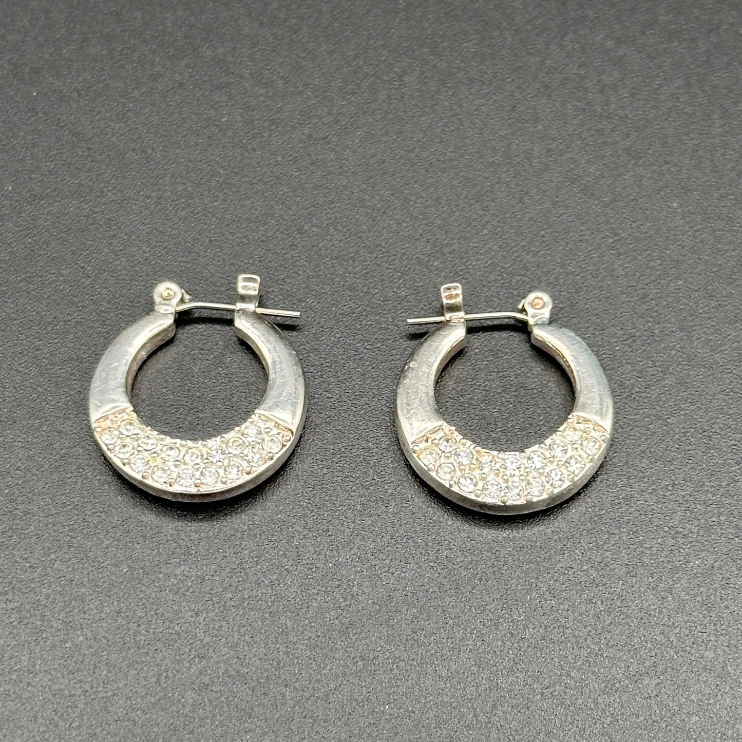 Vintage Napier Silver and Pave Crystal Hoop Earrings