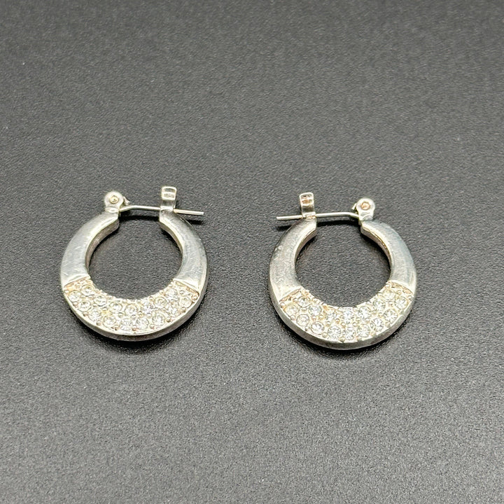 Vintage Napier Silver and Pave Crystal Hoop Earrings