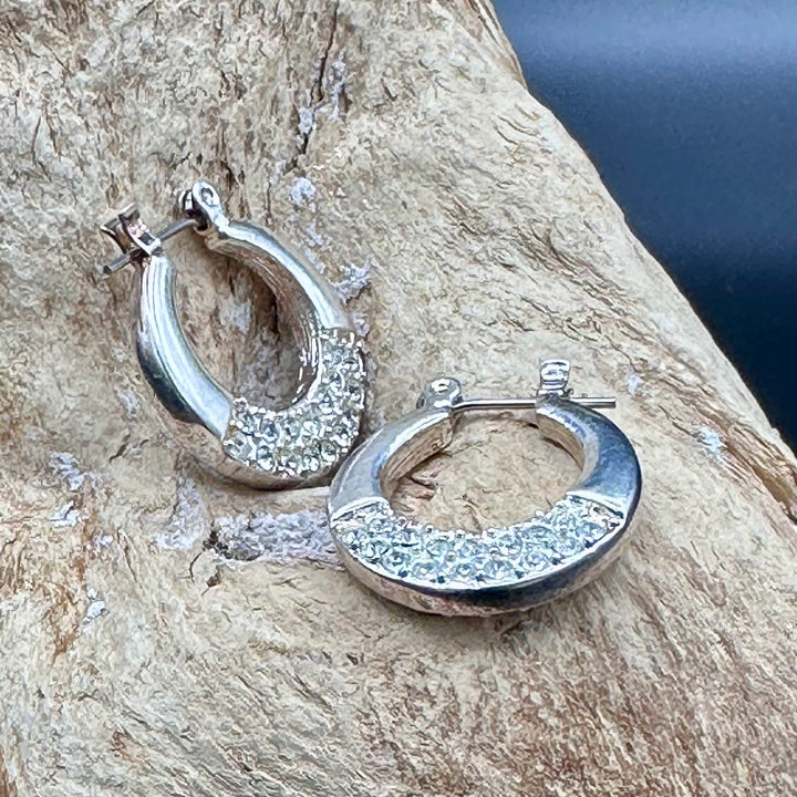 Vintage Napier Silver and Pave Crystal Hoop Earrings