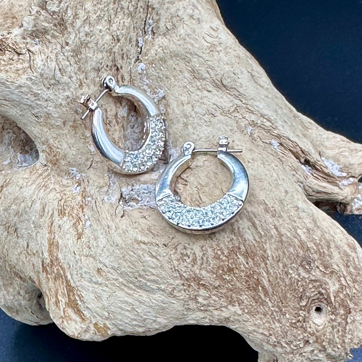 Vintage Napier Silver and Pave Crystal Hoop Earrings