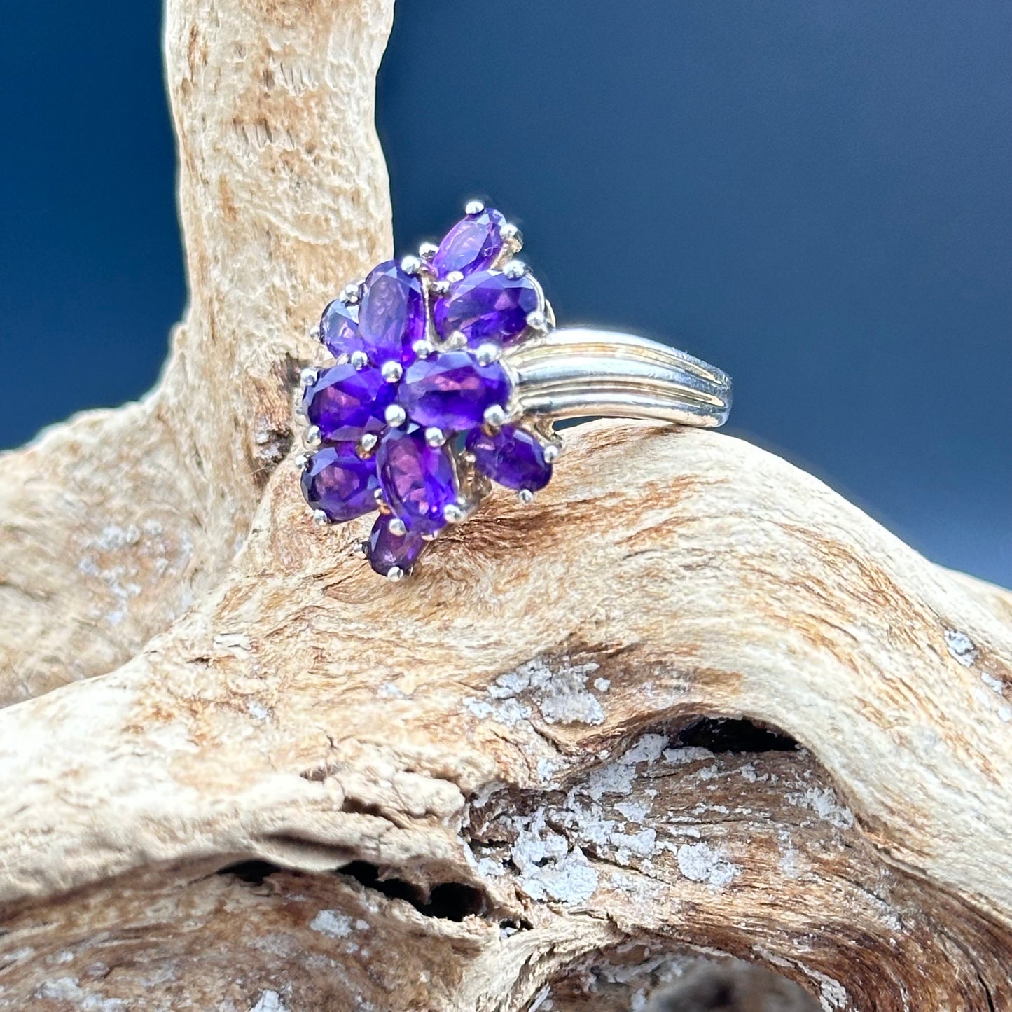 Sterling Silver Amethyst Cluster Ring