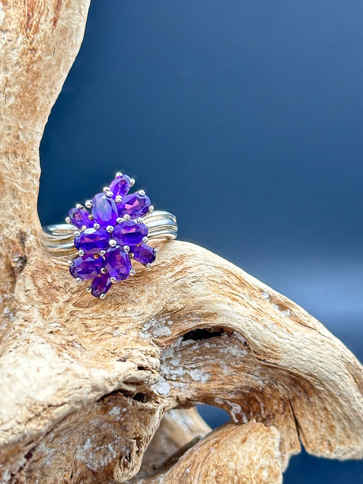 Sterling Silver Amethyst Cluster Ring