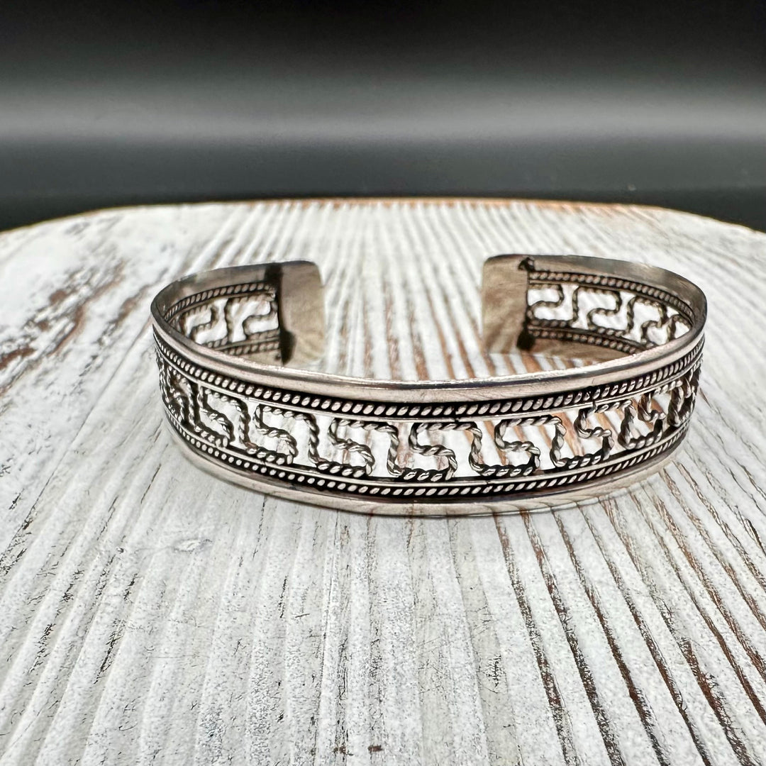 Vintage Silver Greek Key Cuff Bracelet-