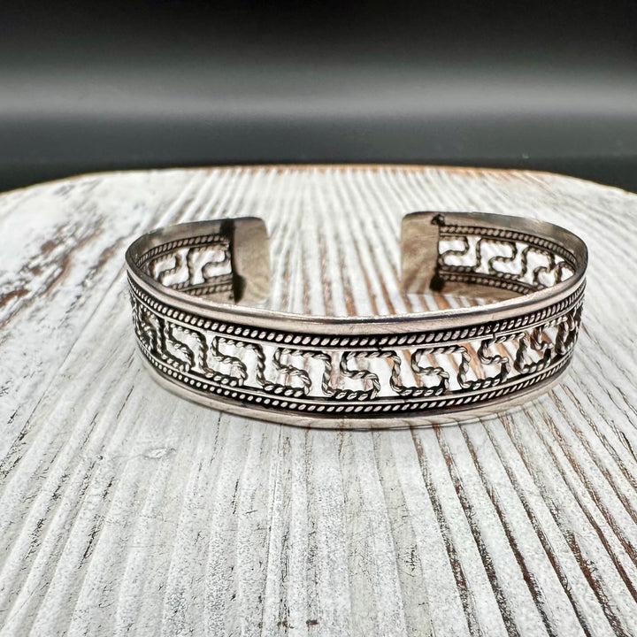 Vintage Silver Greek Key Cuff Bracelet-