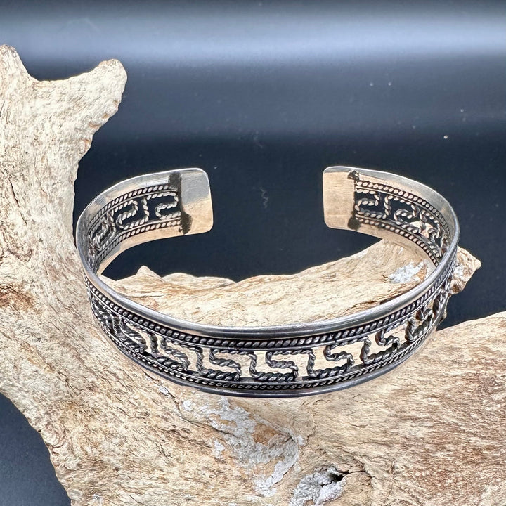 Vintage Silver Greek Key Cuff Bracelet-