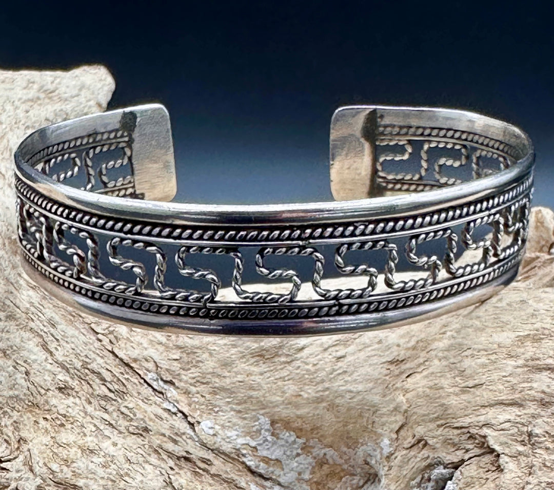 Vintage Silver Greek Key Cuff Bracelet-